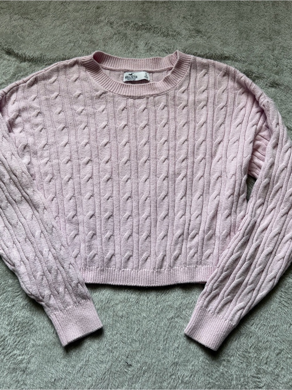 Hollister Pale Pink Cable Knit Crew Sweater